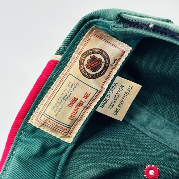 Vintage Minnesota Wild Hat Cap Strap back Green Red NHL Hockey Lodge - Picture 6 of 6